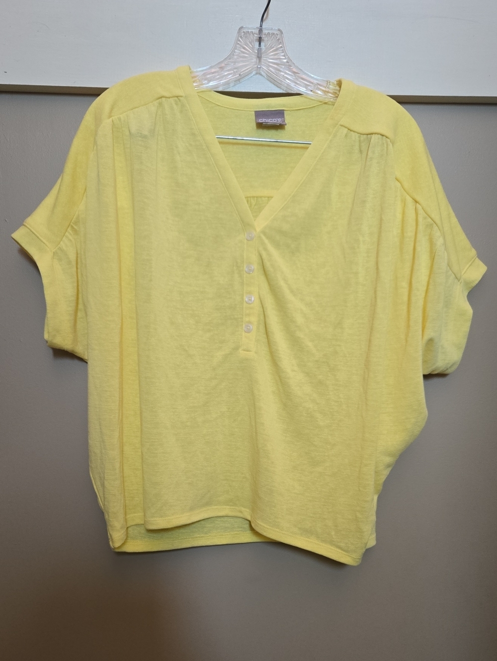 Chico's Light Yellow Short-Sleeve Henley Top